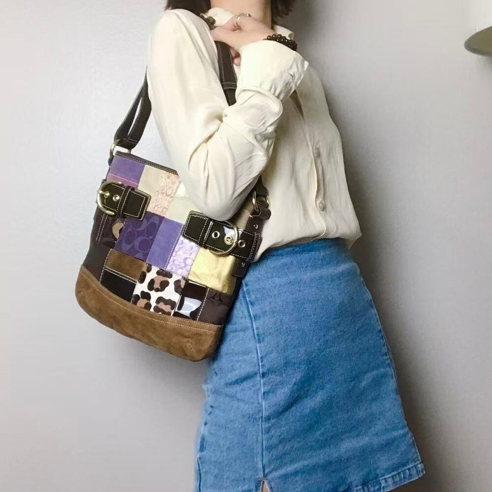 Coach Patchwork Cow Hair Crossbody Bag Brown Multi 3573